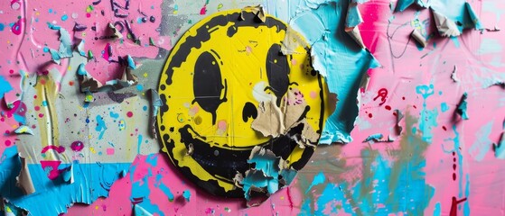 An emoji with dead yeys in textured grungy hand-drawn graffiti icon with drippy ink effects. Sketched hand-drawn dripping ink illustration of urban wall art.