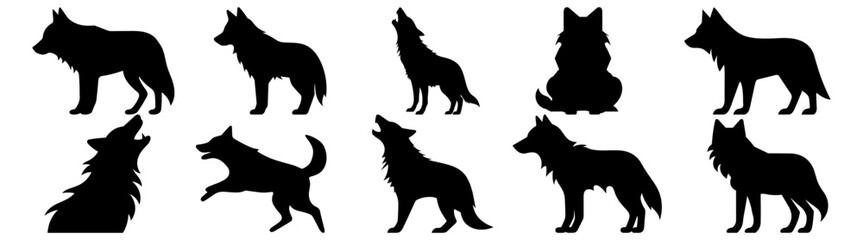 Wolf  silhouette set vector design big pack of illustration and icon