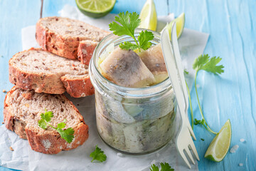 Healthy and tasty pickled fish as popular Polish snack. - 766314268