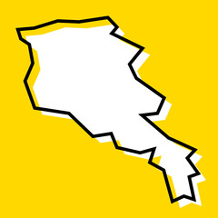 Armenia country simplified map. White silhouette with thick black contour on yellow background. Simple vector icon