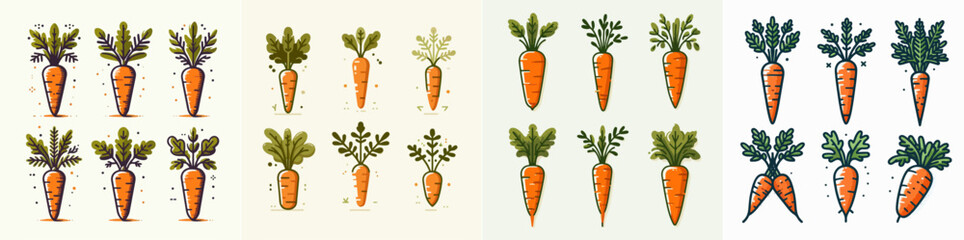 Vector set of carrots with flat design style - obrazy, fototapety, plakaty