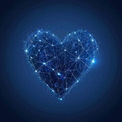 Abstract heart beat form lines and triangles, point connecting network on blue background. Generative AI