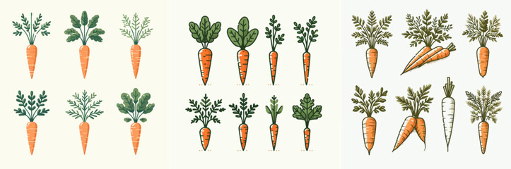 Vector set of carrots with flat design style - obrazy, fototapety, plakaty