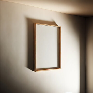 Wooden frame hanging on the wall under natural light. Vertical frame mock up. Blank photo frame mockup. Poster picture frame mockup minimal home decoration. A4, 30x40, 50x70,11x14 50x70, 20x28 sizes.