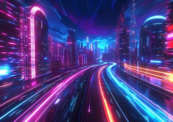 Velocity Lights, Futuristic High-Speed Travel on Neon Highways - obrazy, fototapety, plakaty
