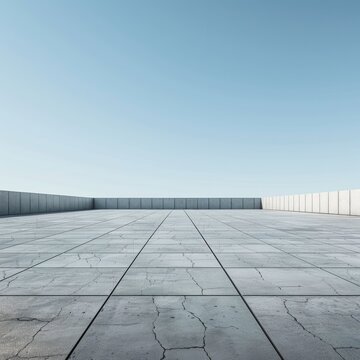 Empty concrete floor for car park. 3d rendering of abstract gray building with clear sky background. Generative AI