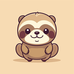 Cute Kawaii Sloth Vector Clipart Icon Cartoon Character Icon on a Cream Background