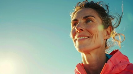 Close up portrait of a woman jogging - Powered by Adobe