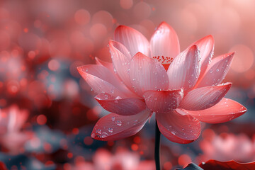 Dew drops on a pink flower lotus, highlighting its delicate beauty
