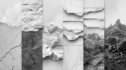 Monochrome Collage of Textured Rocks and Cracks