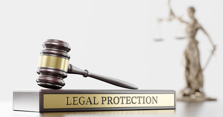 Legal Protection: Judge's Gavel, Themis is the goddess and wooden stand with text word