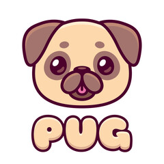 Cute cartoon pug face with tongue sticking out