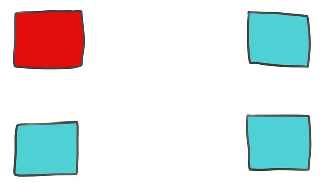 Four cartoonish rectangles on the edges quickly change colors, like light bulbs at a disco.