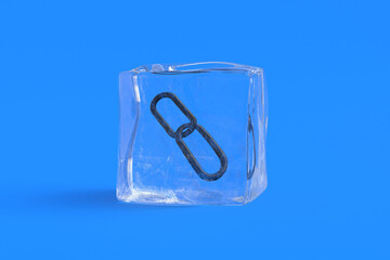 Link symbol in ice cube. 3d illustration