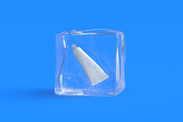 Toothpaste in ice cube. 3d illustration