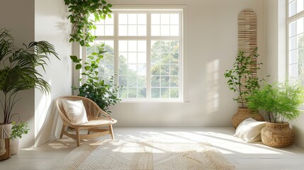 A bright clean room with open windows
