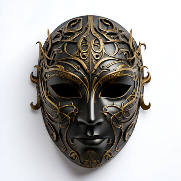 Black and golden Anonymus mask header isolated white background