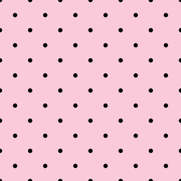 Simple, seamless black polka dot on pink background