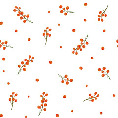 Berry pattern. Seamless pattern with red berries. Winter Christmas pattern. Design for wrapping, fabric and textiles.