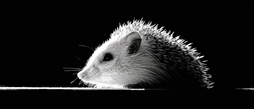  A monochrome image depicts a porcupine facing the camera with its head inclined