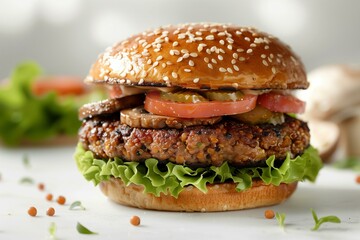 Close-Up Shot of a Plant-Based Burger on a Table