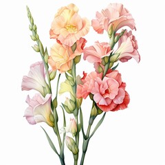 Watercolor gladiolus clipart with tall spikes of colorful blooms
