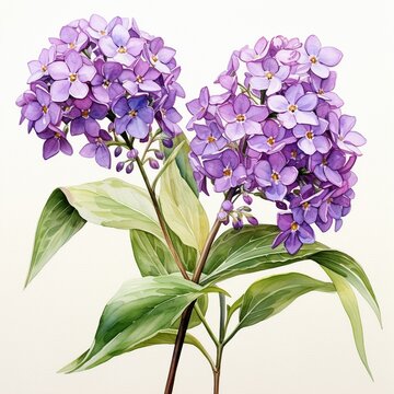 Watercolor heliotrope clipart with clusters of purple flowers