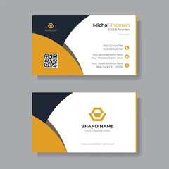 Modern Business Card - Creative and Clean Business Card Template. black and yellow business card design.	