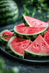 Juicy watermelon on platter minimalist