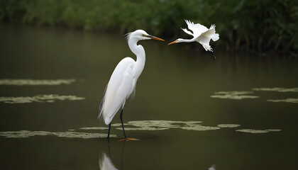 Fototapeta premium Great White Egret bird Stock Photo,Egret bird photography.Wildlife Photography, Generative AI