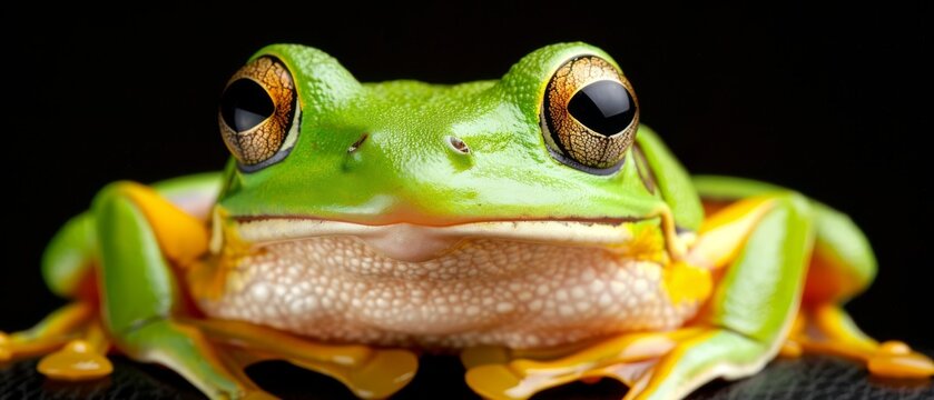  Frog face, yellow-orange highlights, black backdrop