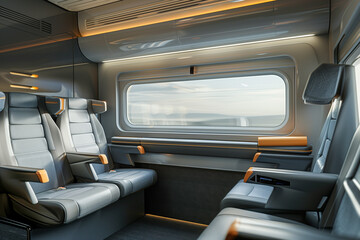 Business Class seats or high comfort seats in modern futuristic train.