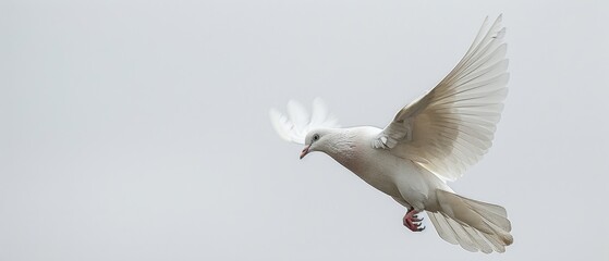 Obraz premium A majestic white bird soaring through the sky, its wings fully extended and beak open, capturing the essence of freedom