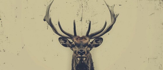  A deer's head with massive antlers, close-up against a wall