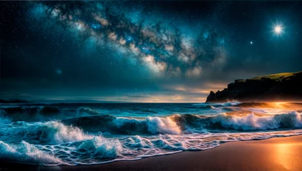 Fotobehang Beautiful night landscape with stormy sea © vvicca