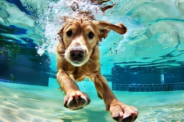 dog playing in water. Generative AI