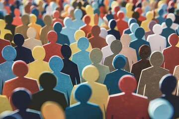 Diverse crowd of paper cut out people, community togetherness concept illustration