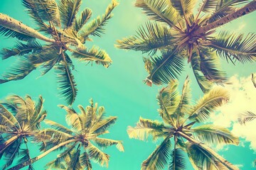 palm trees and blue sky. Generative AI