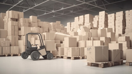 logistic concept, cardboard boxes stacked in the storage warehouse