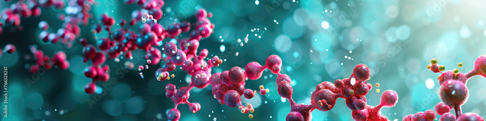 Poster rendered virus particles appear suspended in a microscopic view of a biological ecosystem, highlight