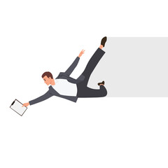 Young businessman jumping over clipboard. Successful completion of business task. Flat vector illustration isolated on white background
