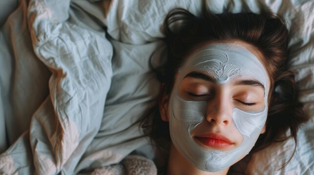 Beautiful women enjoy clay mask on bed
