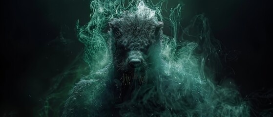  A monochromatic image of a majestic creature submerged in a tranquil lake, emitting vibrant plumes of steam from its nostrils - obrazy, fototapety, plakaty