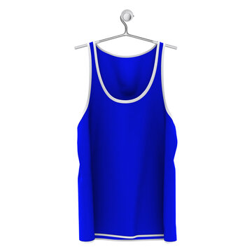 Visualize your designs with just a few clicks on this Front View Stylish Tank Top Mockup In Blue Storm Color On Hanger.