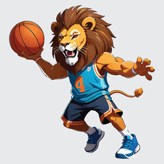 vector isolated mascot lion playing basketball, clipart