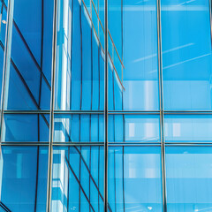 Structural glass facade of fantastic office building. Contemporary architectural fiction. Glazed aluminum structure. Abstract architecture fragment.
