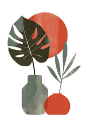 minimalist illustration of monstera leaf with vase