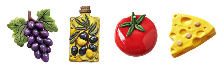 Refrigerator clay magnets decoration set. Italian traditional collection