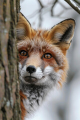 Obraz premium Close-up portrait of a curious red fox in natural habitat