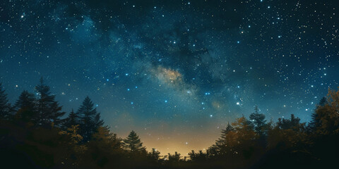Obraz premium Starry sky with trees background, banner